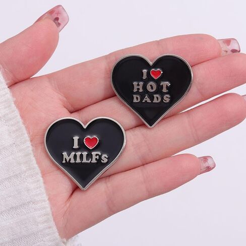 I love MILFs Hot DADS Hot Moms Spicy Mom heart shaped Enamel Lapel Pin brooch badge Jewelry accessories in Kuwait