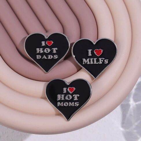 I love MILFs Hot DADS Hot Moms Spicy Mom heart shaped Enamel Lapel Pin brooch badge Jewelry accessories in Kuwait