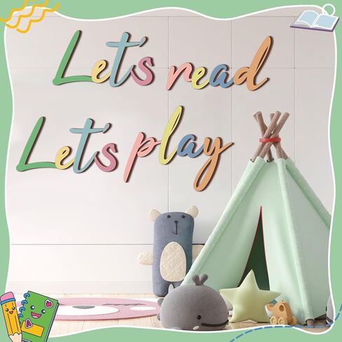 1 Set Let's Play Let's Read Sign Reading Nook Decor Wooden Read Sign Reading Corner Decor Play Sign Wall Letters for Kids Room Nursery Wall Decor for Classroom Library Family Playroom in Saudi Arabia