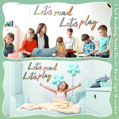 1 Set Let's Play Let's Read Sign Reading Nook Decor Wooden Read Sign Reading Corner Decor Play Sign Wall Letters for Kids Room Nursery Wall Decor for Classroom Library Family Playroom in Saudi Arabia