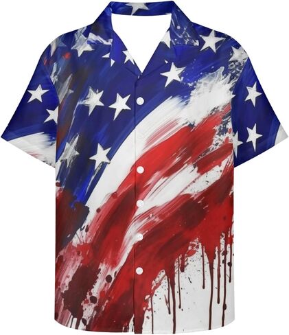 Mens American Flag Printed Casual Button Down Hawaiian Shirts Beach Aloha Patriotic Shirts for Independence Day in Saudi Arabia