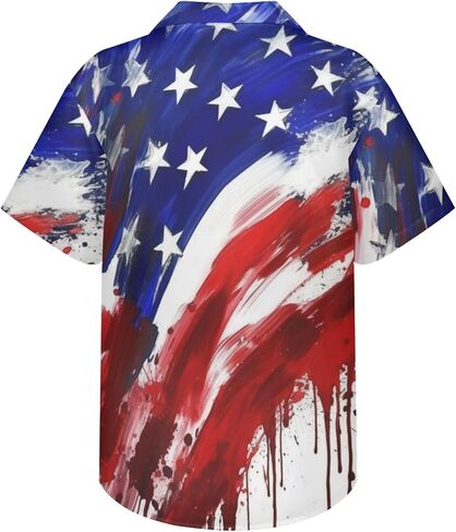 Mens American Flag Printed Casual Button Down Hawaiian Shirts Beach Aloha Patriotic Shirts for Independence Day in Saudi Arabia