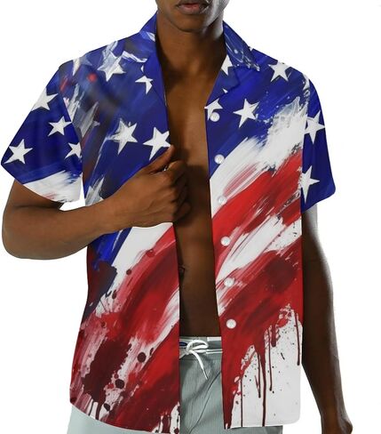 Mens American Flag Printed Casual Button Down Hawaiian Shirts Beach Aloha Patriotic Shirts for Independence Day in Saudi Arabia
