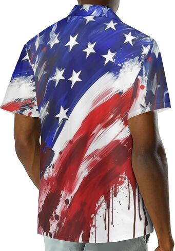 Mens American Flag Printed Casual Button Down Hawaiian Shirts Beach Aloha Patriotic Shirts for Independence Day in Saudi Arabia