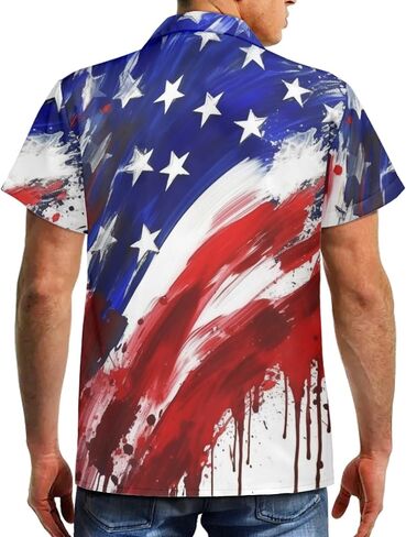 Mens American Flag Printed Casual Button Down Hawaiian Shirts Beach Aloha Patriotic Shirts for Independence Day in Saudi Arabia