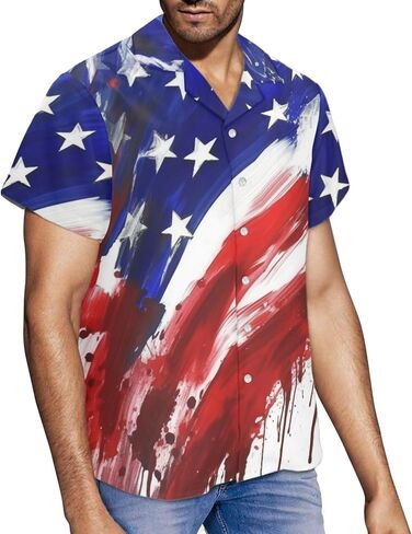Mens American Flag Printed Casual Button Down Hawaiian Shirts Beach Aloha Patriotic Shirts for Independence Day in Saudi Arabia