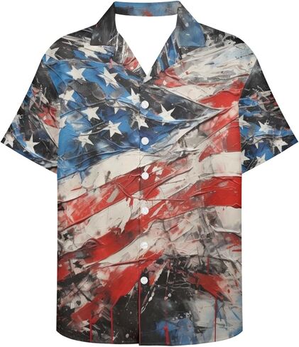 Mens American Flag Printed Casual Button Down Hawaiian Shirts Beach Aloha Patriotic Shirts for Independence Day in Saudi Arabia