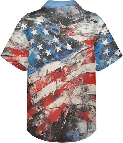 Mens American Flag Printed Casual Button Down Hawaiian Shirts Beach Aloha Patriotic Shirts for Independence Day in Saudi Arabia
