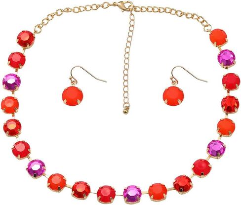 fxmimior Fashion Prom Shinny Full Rhinestones Choker Necklace Earrings Set Dainty Sexy Body Chain Choker Necklace Dainty Halloween Christmas Red Blue Green Crystals Necklace Earrings Jewelry Set for Women in Kuwait