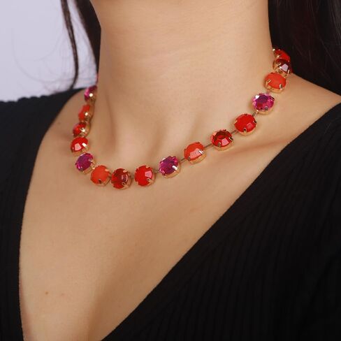 fxmimior Fashion Prom Shinny Full Rhinestones Choker Necklace Earrings Set Dainty Sexy Body Chain Choker Necklace Dainty Halloween Christmas Red Blue Green Crystals Necklace Earrings Jewelry Set for Women in Kuwait