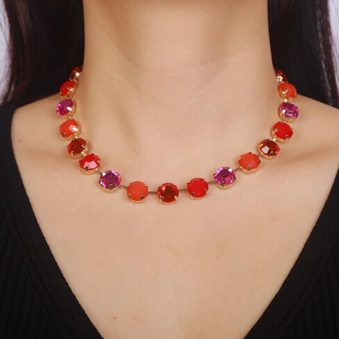 fxmimior Fashion Prom Shinny Full Rhinestones Choker Necklace Earrings Set Dainty Sexy Body Chain Choker Necklace Dainty Halloween Christmas Red Blue Green Crystals Necklace Earrings Jewelry Set for Women in Kuwait