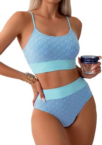 SOLY HUX Bikini Sets for Women Color Block Floral Print High Waisted Bathing Suits Two Piece Swimsuit in Saudi Arabia
