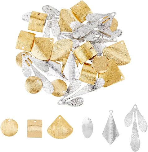 SUPERFINDINGS 64Pcs 4 Styles Stamping Blank Tags 2 Colors Brass Blank Charms Pendants Metal Teardrop Flat Round Triangle Oval Tag Charms Pendants for Jewelry Making Crafting,Hole: 1~1.2mm in Saudi Arabia