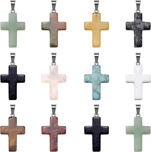 10 قطع قلادة الحجر الطبيعي كريستال الصليب سحر شفاء كريستال الكوارتز شقرا الريكي الأحجار الكريمة الصليب عيد الفصح عيد مبارك رمضان DIY قلادة سوار القرط صنع المجوهرات in Kuwait