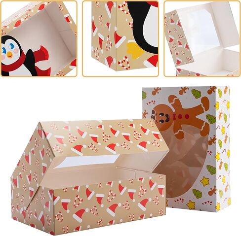 JOYIN 24 Pcs Christmas Cookie Boxes with Window, 8.5" x 5.8" x 2.8" Kraft Treat Bakery Gift Warpping Box for Xmas Holiday Party Favor Pastries, Cupcakes, Cookies Donuts Gift-Giving, 3 Designs in Saudi Arabia