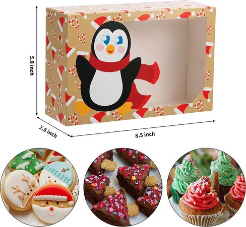 JOYIN 24 Pcs Christmas Cookie Boxes with Window, 8.5" x 5.8" x 2.8" Kraft Treat Bakery Gift Warpping Box for Xmas Holiday Party Favor Pastries, Cupcakes, Cookies Donuts Gift-Giving, 3 Designs in Saudi Arabia