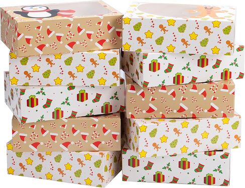 JOYIN 24 Pcs Christmas Cookie Boxes with Window, 8.5" x 5.8" x 2.8" Kraft Treat Bakery Gift Warpping Box for Xmas Holiday Party Favor Pastries, Cupcakes, Cookies Donuts Gift-Giving, 3 Designs in Saudi Arabia