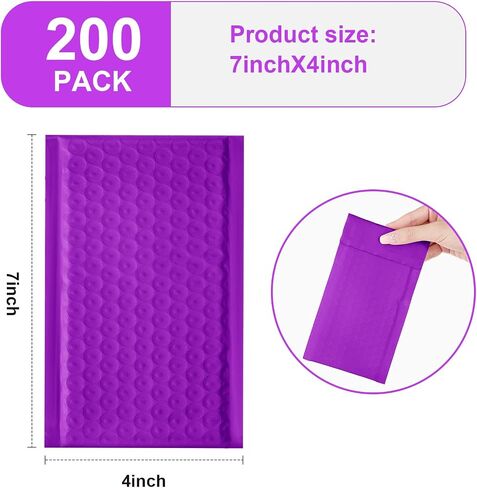200 Pcs Bubble Mailer 4 x 8 Inch Poly Padded Envelope Self Adhesive Shipping Bubble Envelopes Waterproof Bubble Packaging Envelopes for Shipping, Mailing, Packaging, Small Business (Purple) in Saudi Arabia