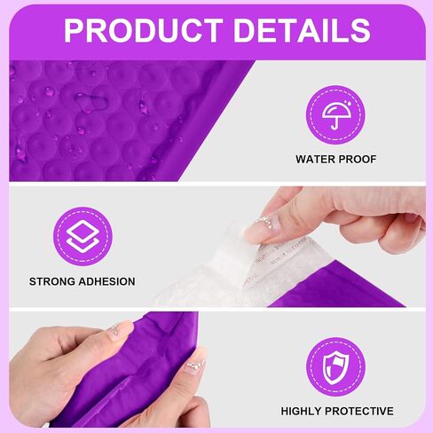 200 Pcs Bubble Mailer 4 x 8 Inch Poly Padded Envelope Self Adhesive Shipping Bubble Envelopes Waterproof Bubble Packaging Envelopes for Shipping, Mailing, Packaging, Small Business (Purple) in Saudi Arabia