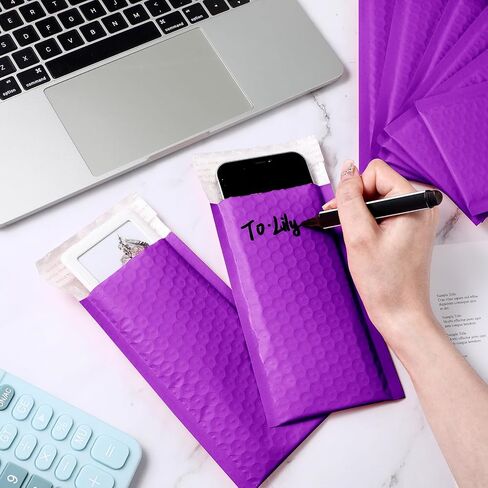 200 Pcs Bubble Mailer 4 x 8 Inch Poly Padded Envelope Self Adhesive Shipping Bubble Envelopes Waterproof Bubble Packaging Envelopes for Shipping, Mailing, Packaging, Small Business (Purple) in Saudi Arabia
