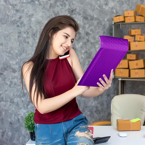 200 Pcs Bubble Mailer 4 x 8 Inch Poly Padded Envelope Self Adhesive Shipping Bubble Envelopes Waterproof Bubble Packaging Envelopes for Shipping, Mailing, Packaging, Small Business (Purple) in Saudi Arabia