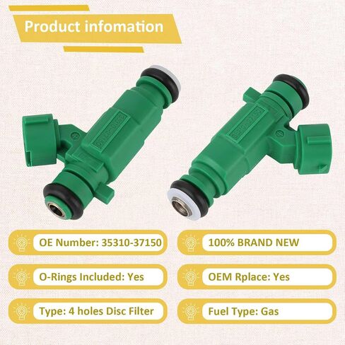 حاقن الوقود 35310-37150، متوافق مع/Hyundai Accent 1.6L-L4، Tiburon Sonata Tucson Santa Fe 2.5L/2.7L-V6، متوافق مع/Kia Rio Optima Sportage Magentis 2001 2002 2003 2004 |4 فتحات| |مجموعة من 6| in Saudi Arabia