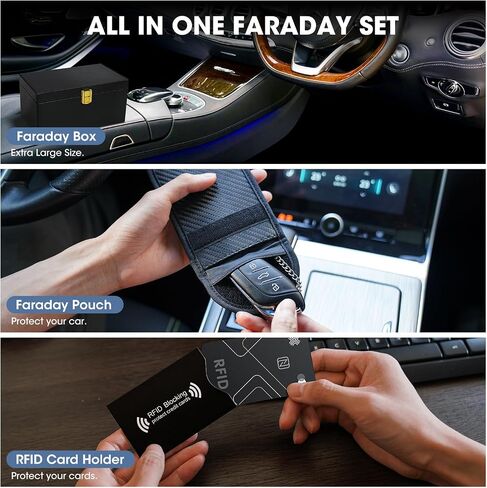RealPlus [Larger Size] Faraday Box for Car Keys with 2 Pack Faraday Pouch with 2 Pack RFID Blocking Card Holder, Car Key Signal Blocker Box for Car Security Anti-Theft in Saudi Arabia