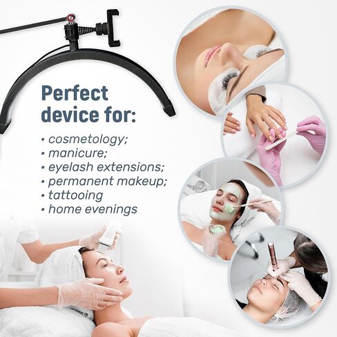 رمش LED ضوء أرضي قابل للتعديل للتدوير مصباح نصف القمر لإضاءة تمديد الرموش للتجميل والعناية بالبشرة والحواجب والوشم مع حامل هاتف للوجه وصالونات التجميل (أبيض) in Kuwait