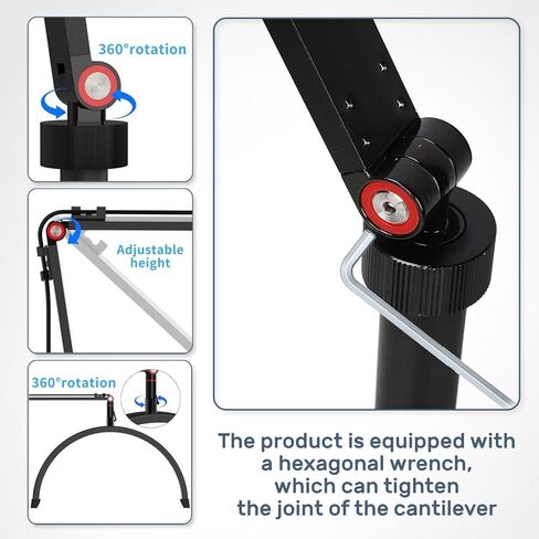 رمش LED ضوء أرضي قابل للتعديل للتدوير مصباح نصف القمر لإضاءة تمديد الرموش للتجميل والعناية بالبشرة والحواجب والوشم مع حامل هاتف للوجه وصالونات التجميل (أبيض) in Kuwait