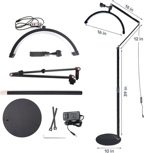 رمش LED ضوء أرضي قابل للتعديل للتدوير مصباح نصف القمر لإضاءة تمديد الرموش للتجميل والعناية بالبشرة والحواجب والوشم مع حامل هاتف للوجه وصالونات التجميل (أبيض) in Kuwait