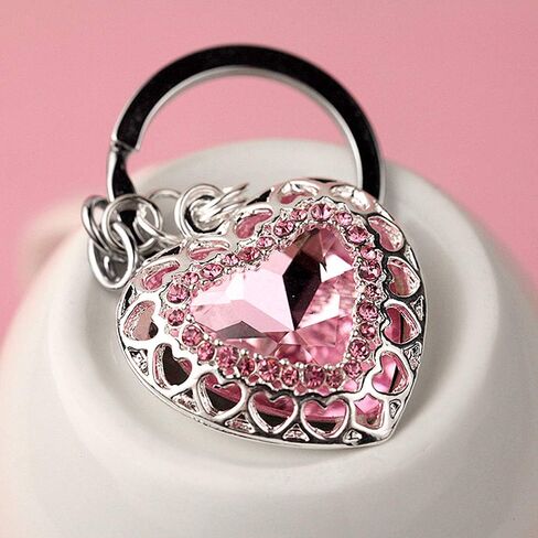 Z637 Crystal Pink Heart Love Pendant Charm Big Key Ring Keychain in Saudi Arabia