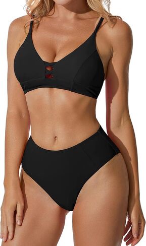 RXRXCOCO Women Cutout Two Piece Swimsuit Lace Up Ruched High Waisted Bikini Set Bathing Suits in Saudi Arabia