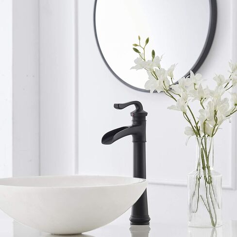 Vessel Sink Faucet, Waterfall Vessel Faucet, Brushed Nickel Tall Bathroom Faucet, Farmhouse Single Hole Single Handle Brush Nickel Vanity RV with Pop Up Drain without Overflow in Saudi Arabia