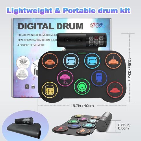 Electronic Drum Set, Roll Up Drum Kit with Drum Sticks, Electric Drums, Drum Pad Electronics for Kids (9 Pads) with 5 Different Drum Kit, 10 Unique Rhythms, Bulit-in Double Speakers(Rainbow) in Saudi Arabia