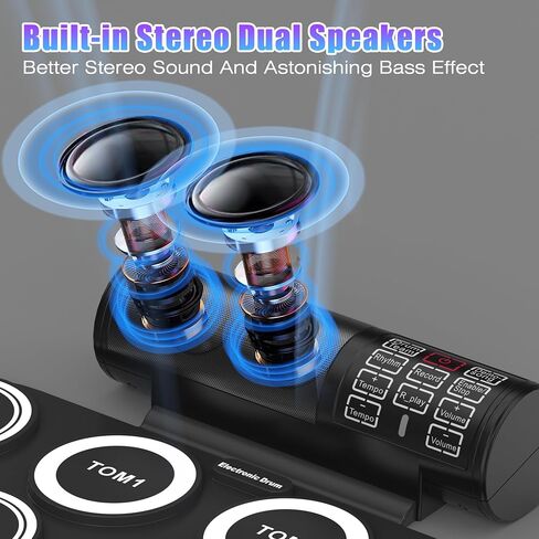 Electronic Drum Set, Roll Up Drum Kit with Drum Sticks, Electric Drums, Drum Pad Electronics for Kids (9 Pads) with 5 Different Drum Kit, 10 Unique Rhythms, Bulit-in Double Speakers(Rainbow) in Saudi Arabia