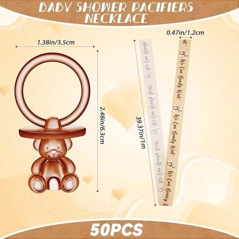50 Pcs Bear Acrylic Baby Pacifiers Baby Shower Pacifiers Necklace Boy Pacifier Bulk Pacifiers for Baby Shower Game Pacifiers Ribbon Necklace for Party Favors Prize Decorations (Blue) in Saudi Arabia