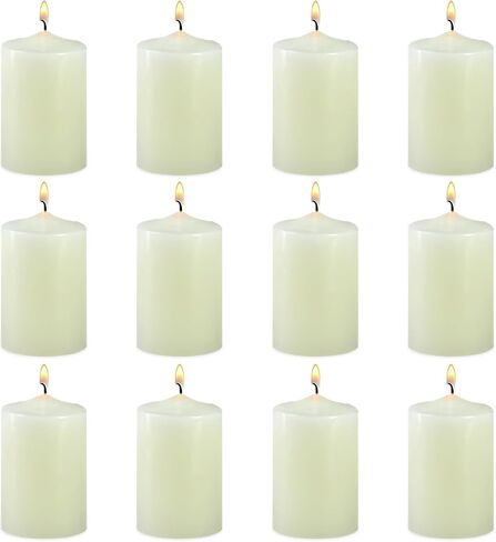 12 Pack 2x3 Hand Poured White Dripless Pillar Candles, Ivory, Soy Candles, Non-Toxic, Unscented, Smokeless, Long Burning, Emergency, for Home Decor, Dining Table, Party, Romantic Mood Lighting in Saudi Arabia