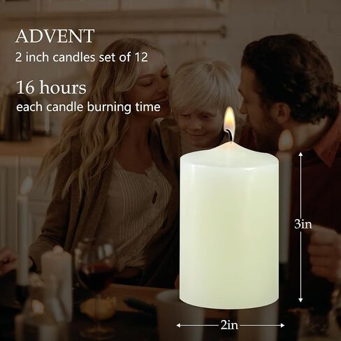 12 Pack 2x3 Hand Poured White Dripless Pillar Candles, Ivory, Soy Candles, Non-Toxic, Unscented, Smokeless, Long Burning, Emergency, for Home Decor, Dining Table, Party, Romantic Mood Lighting in Saudi Arabia