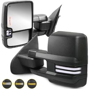 Black Towing Mirrors Compatible for 2014-2018 Chevy Silverado GMC Sierra 1500/2015-2018 Silverado Sierra 2500HD 3500HD Pickup w/Sequential Turn Signal White DRL Side View Mirror