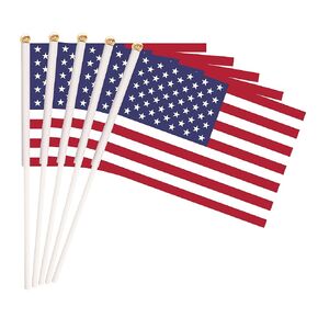 TrendPow 12 Pack USA Hand Held Flag United States Small Mini Flag American Stick Flag,Patriotic Decorations for Parades,World Cup,Sports Clubs,Festival Events,International Festival (12)
