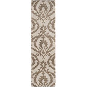SAFAVIEH Florida Shag Collection Accent Rug - 2'3" x 4', Cream & Beige, Damask Design, Non-Shedding & Easy Care, 1.2-inch Thick Ideal for High Traffic Areas in Foyer, Living Room, Bedroom (SG469-1113)