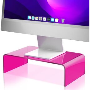 NiHome Pink Acrylic Monitor Stand for Office & Home, Ergonomic Desktop Riser for Laptops and Monitors, Reduces Neck & Eye Strain, Space-Saving No Assembly Required, Supports Books & Office Accessories