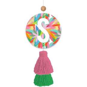 Mary Square Monogram A Colorful Floral 8.5 x 4.5 Cardboard Automotive Air Freshener With Tassel