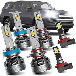 AWALITED Fits for 2010-2020 Toyota 4Runner High Low Beam Fog Lights Bulbs Combo Pack, 6000K White Plug-and-Play Super Bright Bulbs, Pack of 6