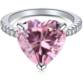 Pink Heart Engagement Rings for Women, 925 Sterling Silver Pink Cubic Zirconia Ring Wedding Promise Rings for Her Valentine's Day Birthday Anniversary Jewelry Gifts for Wife Mom Girlfriend，5