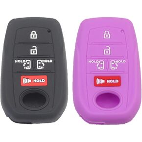 2pcs 5 Buttons Silicone Rubber Remote Smart Key Fob Case Cover Protector Holder Compatible with Toyota Sienna 2021 2022 2023 Black Red