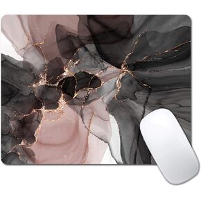 Small Mouse Pad, Rose Gold Marble Mouse Pads for Laptop, Personalized Portable Travel Mousepad for Wireless Mouse (Black Abstract Art)