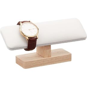 NBEADS Wooden Watch Display Stand, T-Bar Bracelet Holder PU Leather Jewelry Organizer Holder Removable Bangle Anklet Tower Rack for Home Use, Retail Display Selling, White, 7.6×1.97×3.39 Inch