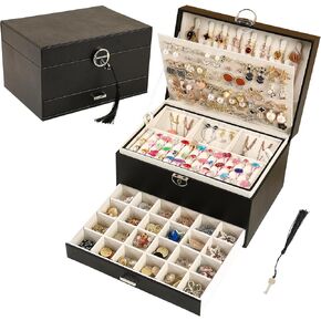 Jewelry Boxes for Women, 5 Layer Large Jewelry Holder Organizer for Necklace, Bracelet, Earrings, Cute Earrings Jewelry Box with Necklace Organizer for Girls (Champagne, 5 Layer)