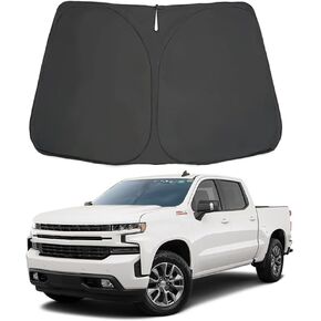 Car Front Windshield Sun Shade Foldable Sunshade Sun Visor Protector Custom Fit for Chevrolet/Chevy Silverado 1500 2019-2023(Regular cab, Crew cab, Double Cab 2/4 Door) Blocks UV Rays(Black)